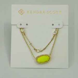 Kendra Scott Elisa Gold Necklace w/ Neon Yellow Pendant + BONUS Necklace NWT